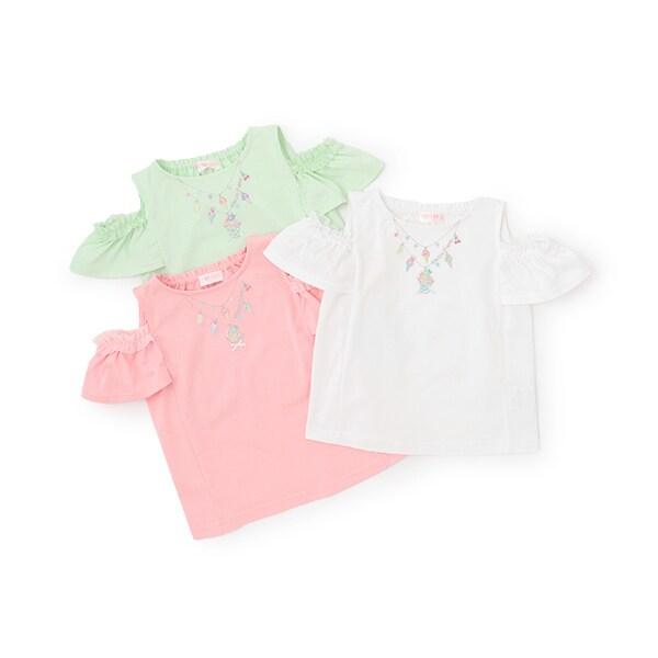 項鍊刺繡露肩兩穿短袖T恤