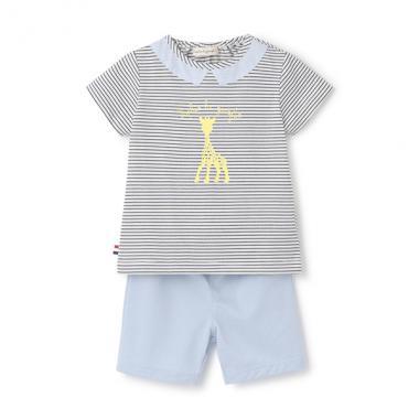 印花條紋短袖套裝