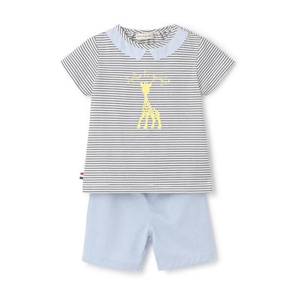 印花條紋短袖套裝