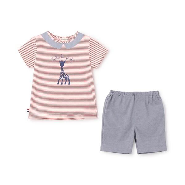 印花條紋短袖套裝