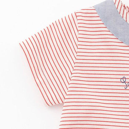 印花條紋短袖套裝