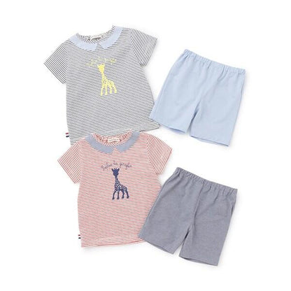 印花條紋短袖套裝