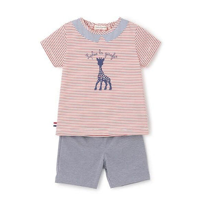 印花條紋短袖套裝