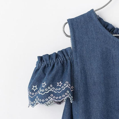 項鍊刺繡 2way牛仔連衣裙