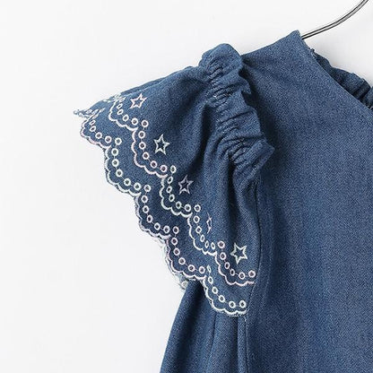項鍊刺繡 2way牛仔連衣裙