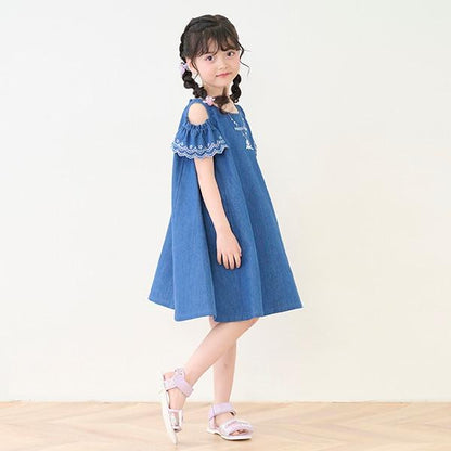 項鍊刺繡 2way牛仔連衣裙