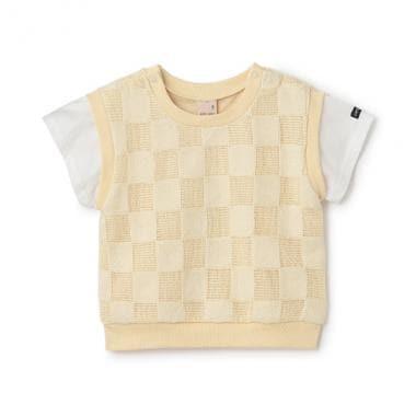 方形刺繡拼接短袖T恤