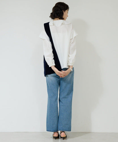 中高腰中筋喇叭牛仔褲