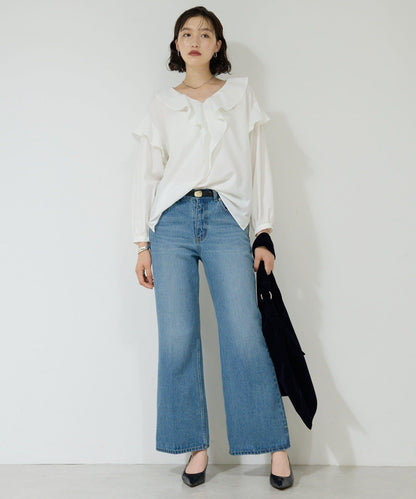 中高腰中筋喇叭牛仔褲