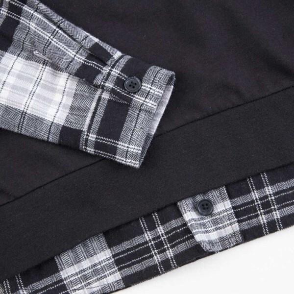 格紋與薄絨拼接疊穿風衛衣（90～160）