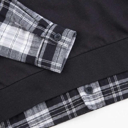 格紋與薄絨拼接疊穿風衛衣（90～160）