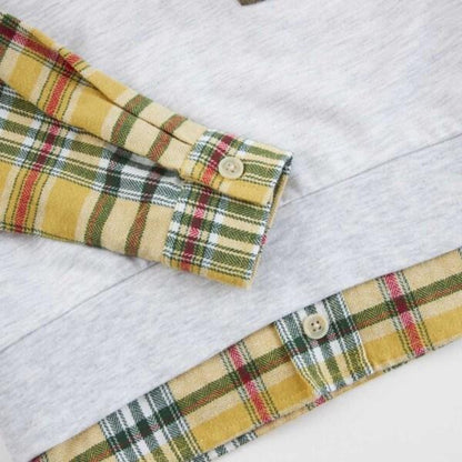 格紋與薄絨拼接疊穿風衛衣（90～160）