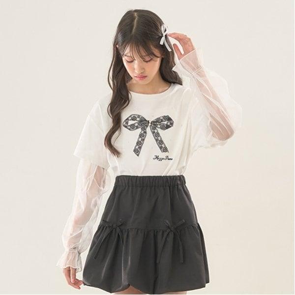 袖部網紗拼接T恤