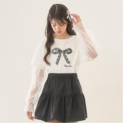 袖部網紗拼接T恤