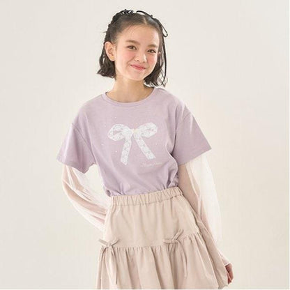 袖部網紗拼接T恤