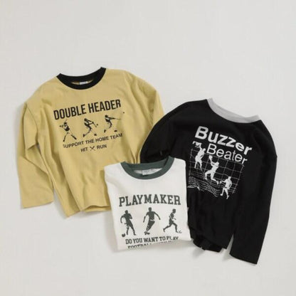 運動員印花寬鬆長袖T恤