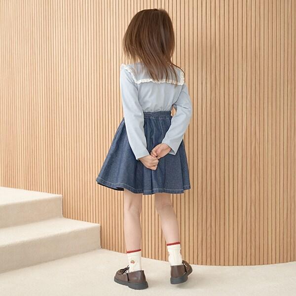 【柔軟牛仔】愛心刺繡喇叭裙