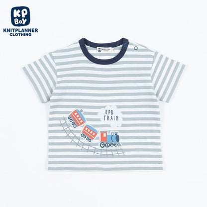 汽車印花貼布條紋T恤（80～90）