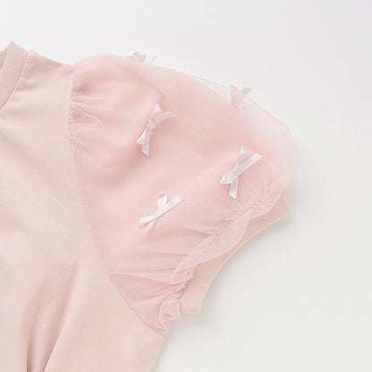 【接觸冷感】拼接袖褶皺T恤