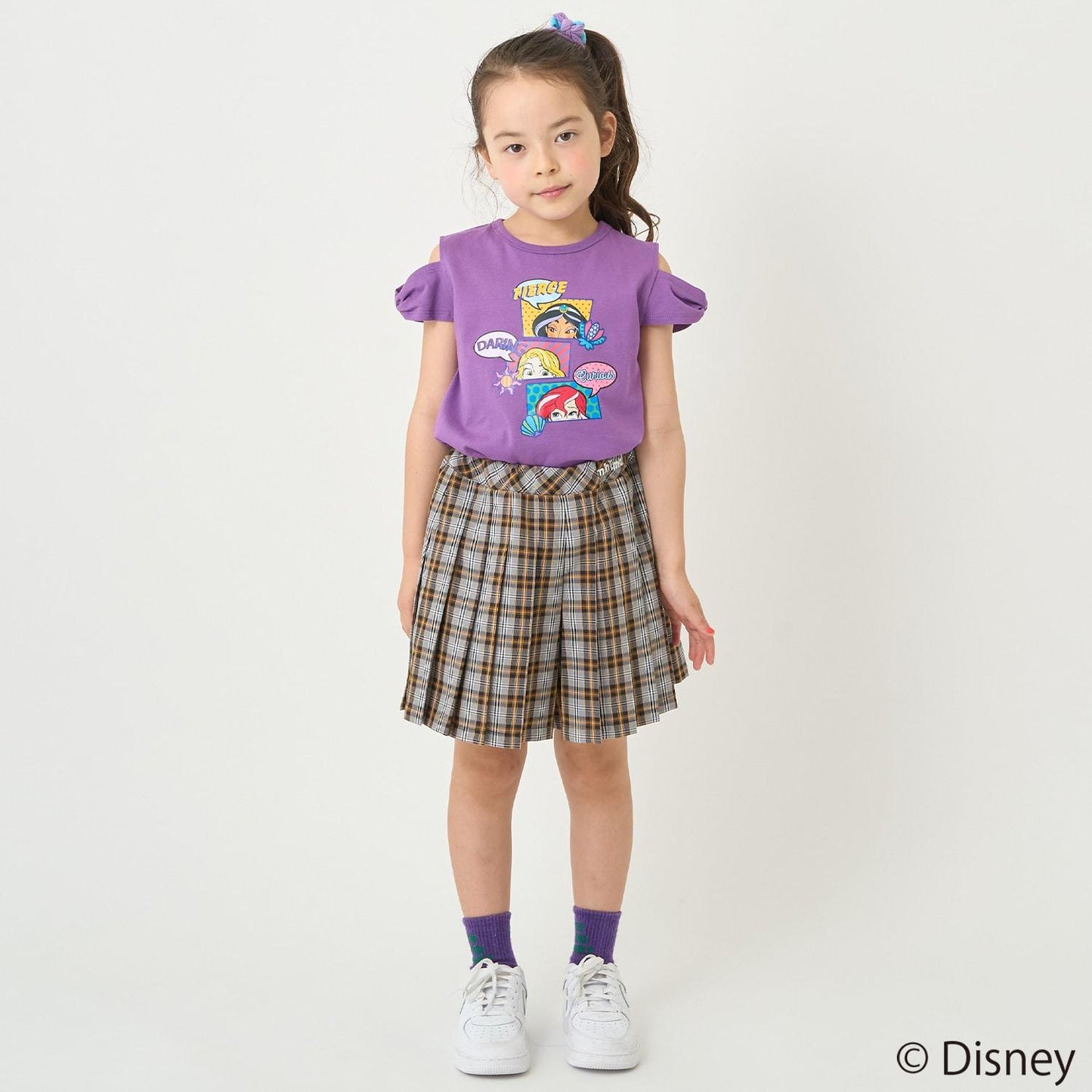 防汙防潑水《迪士尼》公主蝴蝶結袖一字肩T恤