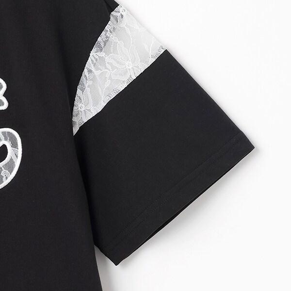 【接觸冷感】蕾絲貼布繡標刺繡T恤