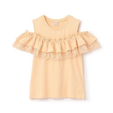 【接觸冷感/リンク】一字肩蕾絲T恤（青少年款）