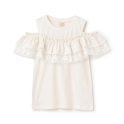 【接觸冷感/リンク】一字肩蕾絲T恤（青少年款）