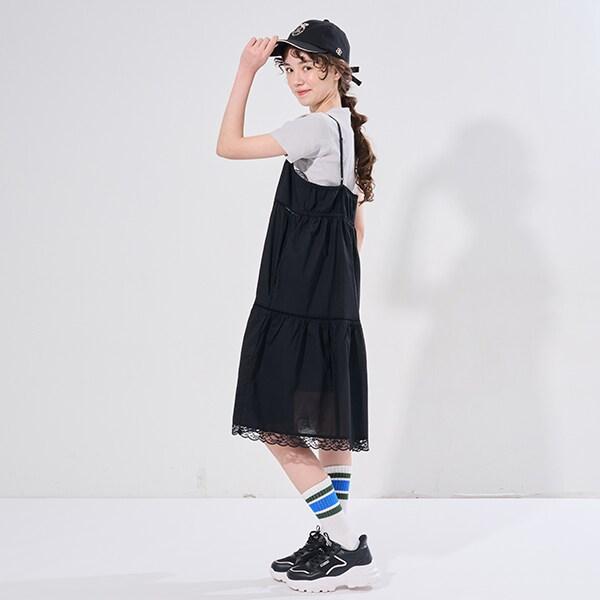 【AMI】棉質蕾絲吊帶連衣裙×T恤套裝