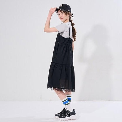 【AMI】棉質蕾絲吊帶連衣裙×T恤套裝