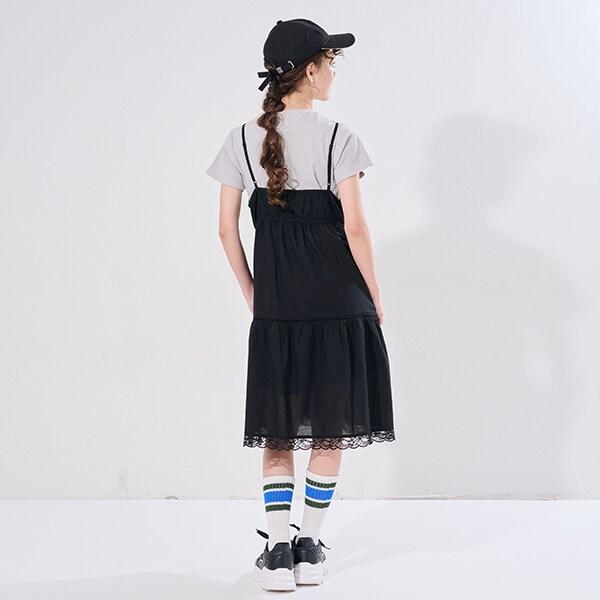 【AMI】棉質蕾絲吊帶連衣裙×T恤套裝