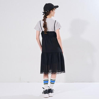 【AMI】棉質蕾絲吊帶連衣裙×T恤套裝