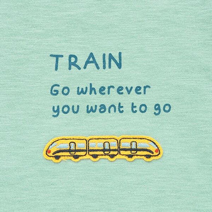 電車印花竹節棉短袖T恤