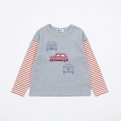 KPBOY 汽車圖案袖子條紋長袖T恤（80～140）