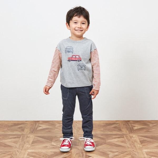 KPBOY 汽車圖案袖子條紋長袖T恤（80～140）