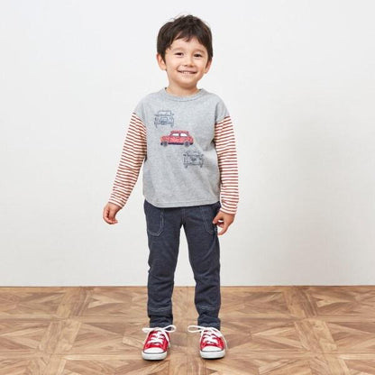 KPBOY 汽車圖案袖子條紋長袖T恤（80～140）