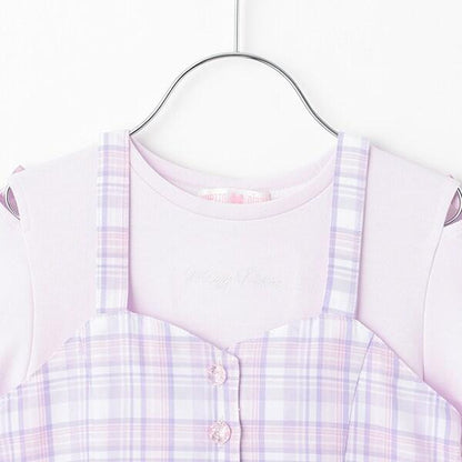 格紋吊帶背心&短袖T恤套裝