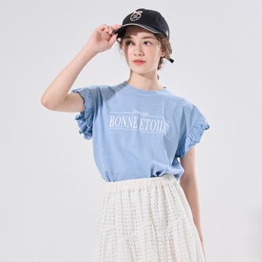 【AMI】袖部荷葉邊水洗T恤