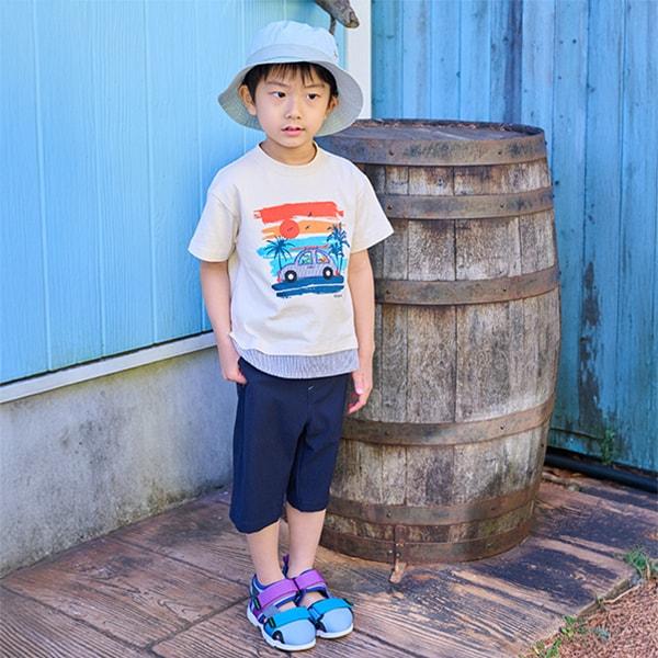 日落汽車印花短袖T恤