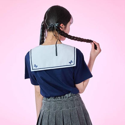 【接觸冷感】3WAY水手領T恤