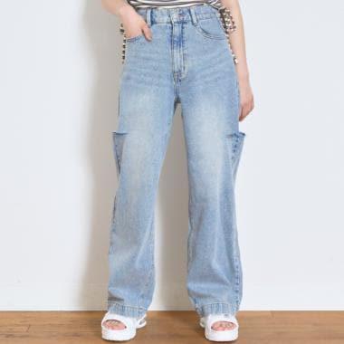 【LTXC】破洞牛仔寬腿褲