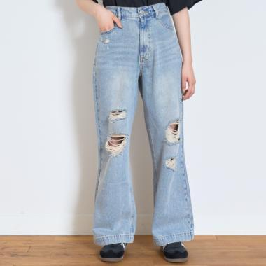 【LTXC】破洞牛仔寬腿褲