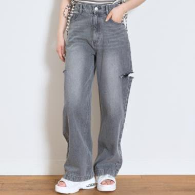 【LTXC】破洞牛仔寬腿褲