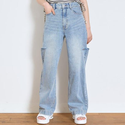 【LTXC】破洞牛仔寬腿褲