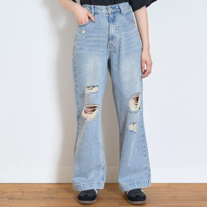 【LTXC】破洞牛仔寬腿褲