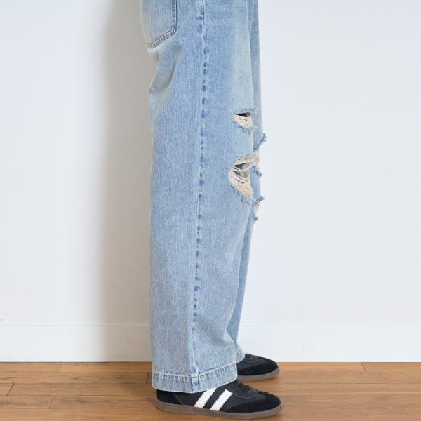 【LTXC】破洞牛仔寬腿褲
