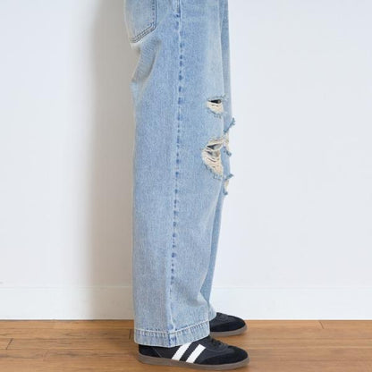 【LTXC】破洞牛仔寬腿褲