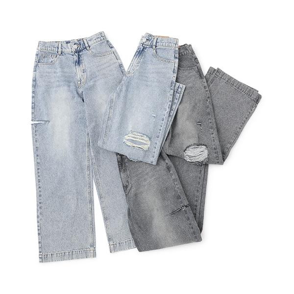 【LTXC】破洞牛仔寬腿褲