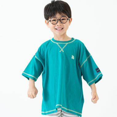 【純棉100%】拼色縫線寬鬆短袖T恤