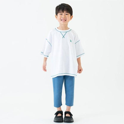 【純棉100%】拼色縫線寬鬆短袖T恤