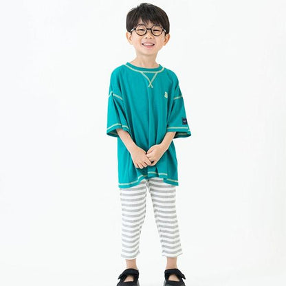 【純棉100%】拼色縫線寬鬆短袖T恤